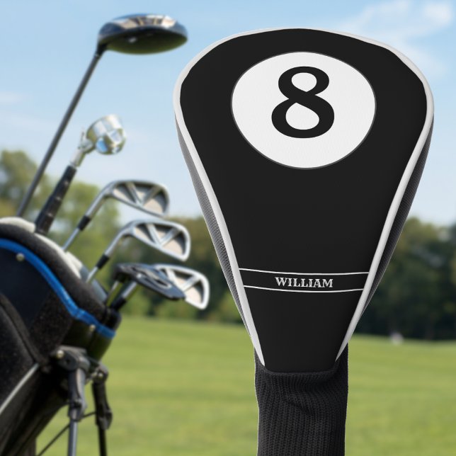 Funda Para Palo De Golf Billiard de Pool 8 Ball Name Black (Pool Billiard 8 Ball Name Black Golf Head Cover)