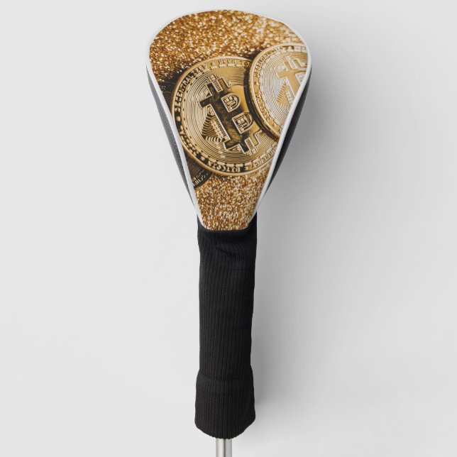 Funda Para Palo De Golf Bitcoin dorado (Anverso)
