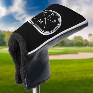 Funda Para Palo De Golf Black and White Classic Modern Monogram Initials