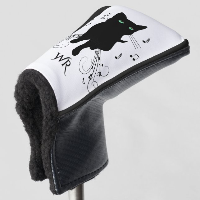 Funda Para Palo De Golf Black Cat Surrounded by Notes of Music Monogram (Anverso 3/4)