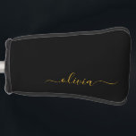 Funda Para Palo De Golf Black Gold Modern Script Girly Monograma Nombre<br><div class="desc">Cubierta del putter de golf con el nombre de monograma sencillo negro y dorado. Esto hace que el dulce perfecto cumpleaños 16,  boda,  ducha de novia,  aniversario,  ducha de bebé o fiesta de soltera sea regalo para alguien que ama el lujo glam y los estilos de moda.</div>