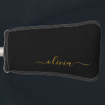 Funda Para Palo De Golf Black Gold Modern Script Girly Monograma Nombre<br><div class="desc">Cubierta del putter de golf con el nombre de monograma sencillo negro y dorado. Esto hace que el dulce perfecto cumpleaños 16,  boda,  ducha de novia,  aniversario,  ducha de bebé o fiesta de soltera sea regalo para alguien que ama el lujo glam y los estilos de moda.</div>