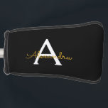 Funda Para Palo De Golf Black Gold Modern Script Girly Monograma Nombre<br><div class="desc">Cubierta del putter de golf con el nombre de monograma sencillo negro y dorado. Esto hace que el dulce perfecto cumpleaños 16,  boda,  ducha de novia,  aniversario,  ducha de bebé o fiesta de soltera sea regalo para alguien que ama el lujo glam y los estilos de moda.</div>