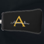 Funda Para Palo De Golf Black Gold Modern Script Girly Monograma Nombre<br><div class="desc">Cubierta del putter de golf con el nombre de monograma sencillo negro y dorado. Esto hace que el dulce perfecto cumpleaños 16,  boda,  ducha de novia,  aniversario,  ducha de bebé o fiesta de soltera sea regalo para alguien que ama el lujo glam y los estilos de moda.</div>