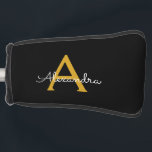 Funda Para Palo De Golf Black Gold Modern Script Girly Monograma Nombre<br><div class="desc">Cubierta del putter de golf con el nombre de monograma sencillo negro y dorado. Esto hace que el dulce perfecto cumpleaños 16,  boda,  ducha de novia,  aniversario,  ducha de bebé o fiesta de soltera sea regalo para alguien que ama el lujo glam y los estilos de moda.</div>