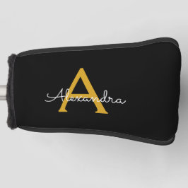 Funda Para Palo De Golf Black Gold Modern Script Girly Monograma Nombre