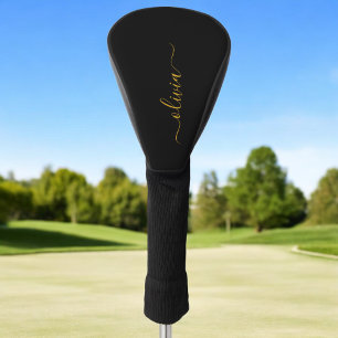 Funda Para Palo De Golf Black Gold Modern Script Girly Monograma Nombre