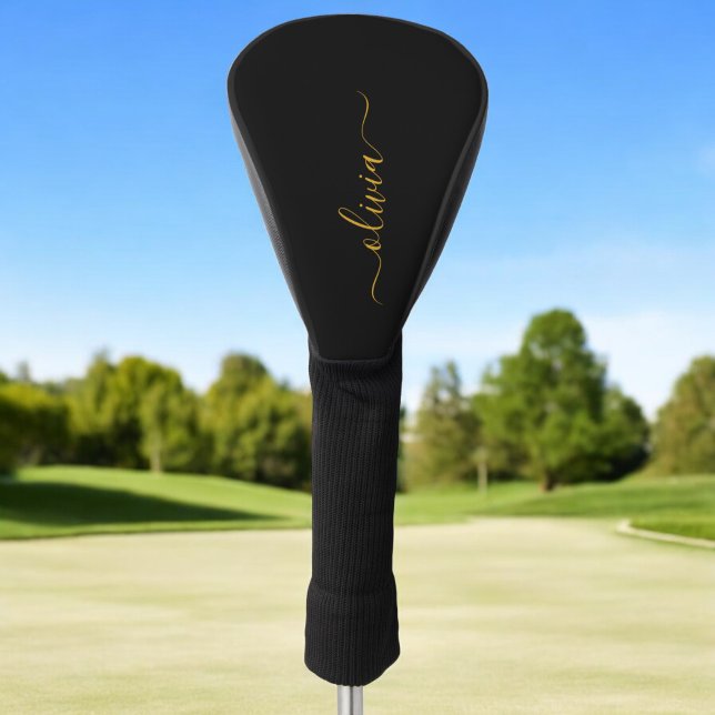 Funda Para Palo De Golf Black Gold Modern Script Girly Monograma Nombre (Subido por el creador)