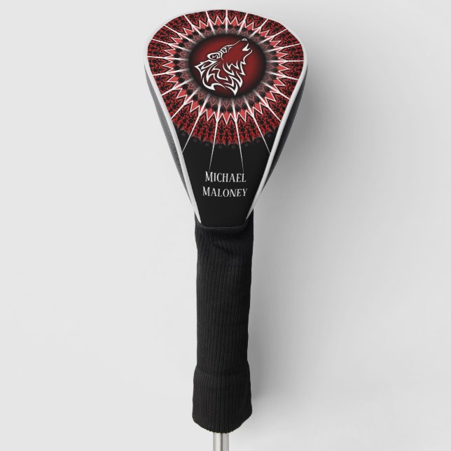 Funda Para Palo De Golf Black Red Wolf Animal Manly  (Anverso)