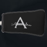 Funda Para Palo De Golf Black Silver Modern Script Girly Monograma Nombre<br><div class="desc">Cubierta del putter de golf con el nombre simple del monograma de escritura negro y plateado. Esto hace que el dulce perfecto cumpleaños 16,  boda,  ducha de novia,  aniversario,  ducha de bebé o fiesta de soltera sea regalo para alguien que ama el lujo glam y los estilos de moda.</div>
