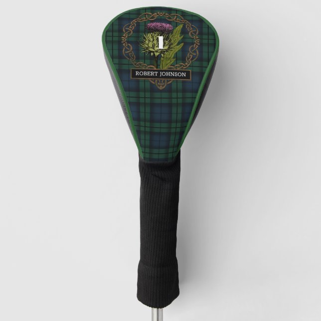 Funda Para Palo De Golf Black Watch Plaid Tartán Scottish Thistle Name (Anverso)