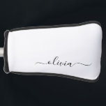 Funda Para Palo De Golf Black White Modern Script Girly Monograma Nombre<br><div class="desc">Cubierta del putter de golf con el nombre simple del monograma de escritura negro y blanco. Esto hace que el dulce perfecto cumpleaños 16,  boda,  ducha de novia,  aniversario,  ducha de bebé o fiesta de soltera sea regalo para alguien que ama el lujo glam y los estilos de moda.</div>