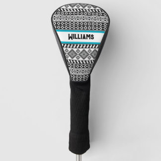 Funda Para Palo De Golf Blanco Negro Geométrico Monograma Tribal Polinesio