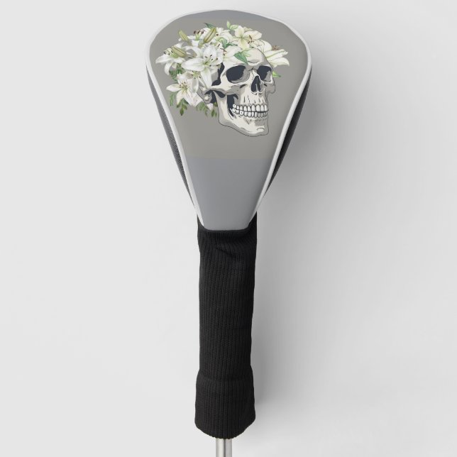 Funda Para Palo De Golf Bloom silencioso: Calaveras y lirios blancos (Anverso)