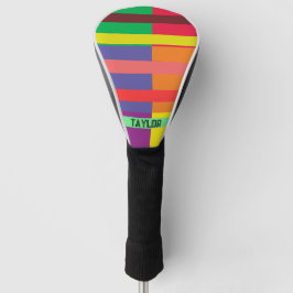 Funda Para Palo De Golf Bloque de color Banda Monograma Nombre Arcoiris
