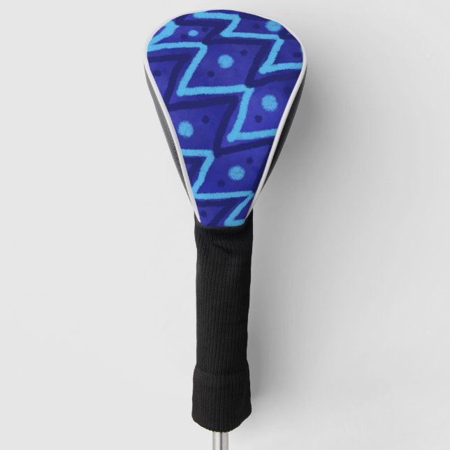 Funda Para Palo De Golf Blue Zig Zags Dots Funky Pattern  (Anverso)