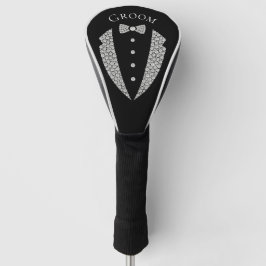 Funda Para Palo De Golf Boda de Tipografía Plata de Tuxedo Groom