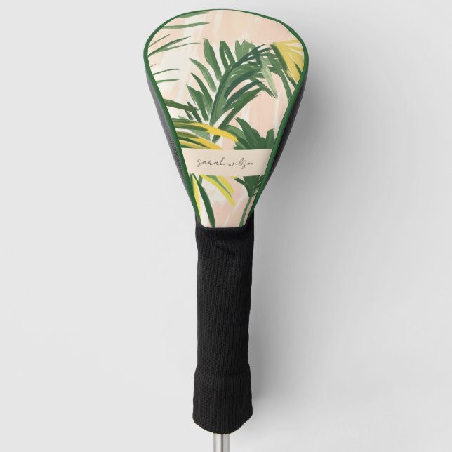 Funda Para Palo De Golf Boho Rubor Green Tropical Palm Leaves Beach (Anverso)
