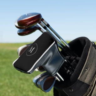Funda Para Palo De Golf Borde punteado de monograma elegante negro