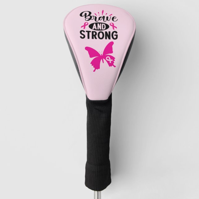 Funda Para Palo De Golf Brava y fuerte conciencia del cáncer mariposa rosa (Anverso)