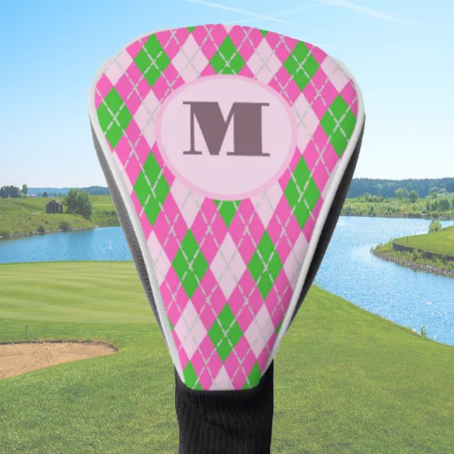 Funda Para Palo De Golf Bright Pink preppy argyle custom monogram womens (Subido por el creador)