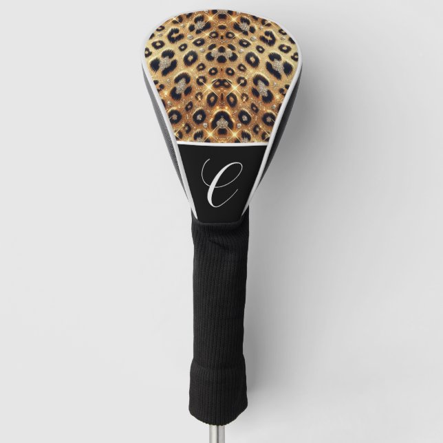 Funda Para Palo De Golf Brillo Glam Gold Impresión Leopardo Cheetah Negro  (Anverso)