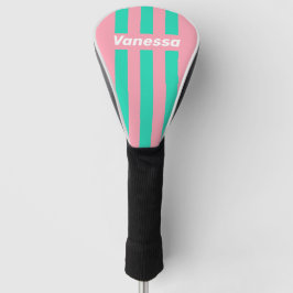 Funda Para Palo De Golf Brisa de Playa Nostálgico con Nombre y Rayas de Al