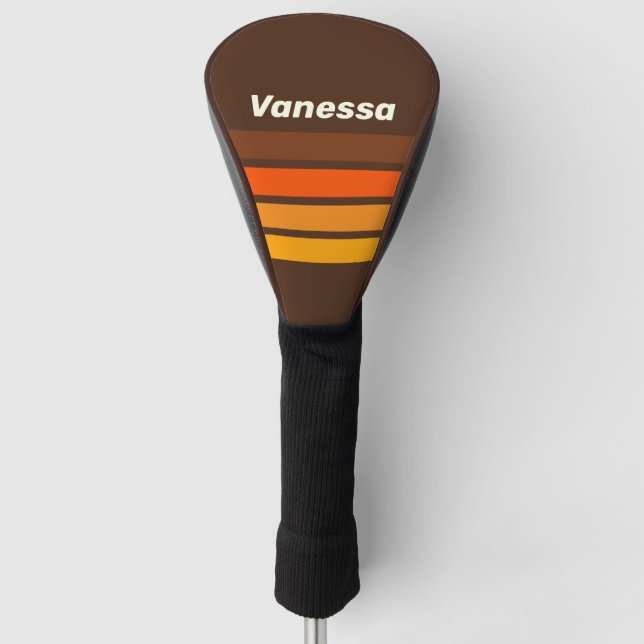 Funda Para Palo De Golf Brown Retro Across Striping with Name (Anverso)