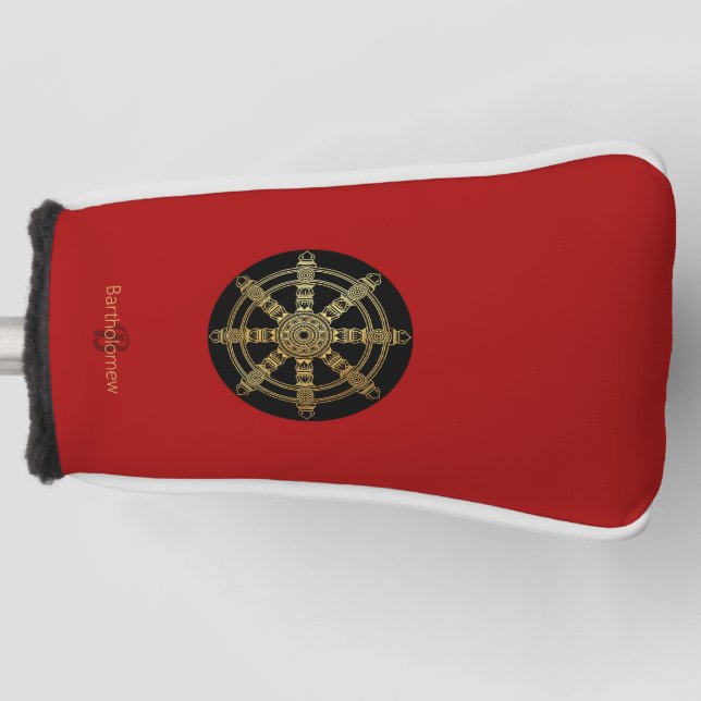 Funda Para Palo De Golf Buddhism Golden Dharma Wheel Personalized (Anverso)