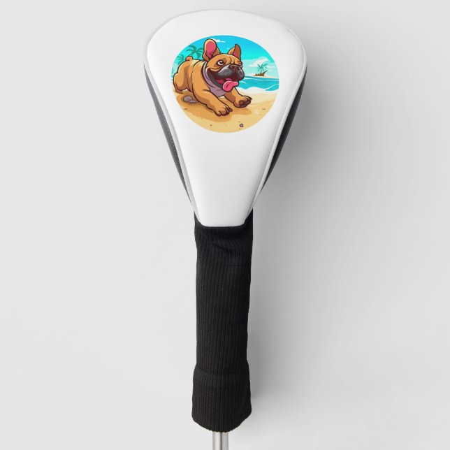 Funda Para Palo De Golf Bulldog francés en una playa (Anverso)