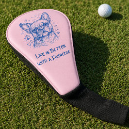 Funda Para Palo De Golf Bulldog francés línea azul doodle frenchie rosa