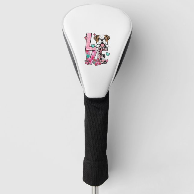 Funda Para Palo De Golf Bulldog inglés que amo a mi perro (Anverso)