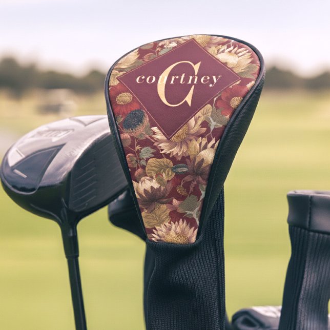 Funda Para Palo De Golf Burgundy William Morris Floral Elegant Monogram  (Subido por el creador)