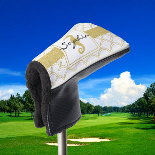 Funda Para Palo De Golf Caballo de mar dorado con patrón de ola del océano