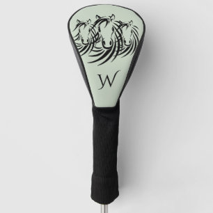 Funda Para Palo De Golf Caballos negros con cara verde inicial