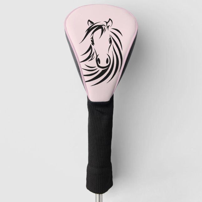 Funda Para Palo De Golf Cabeza de caballo negra en rosa (Anverso)