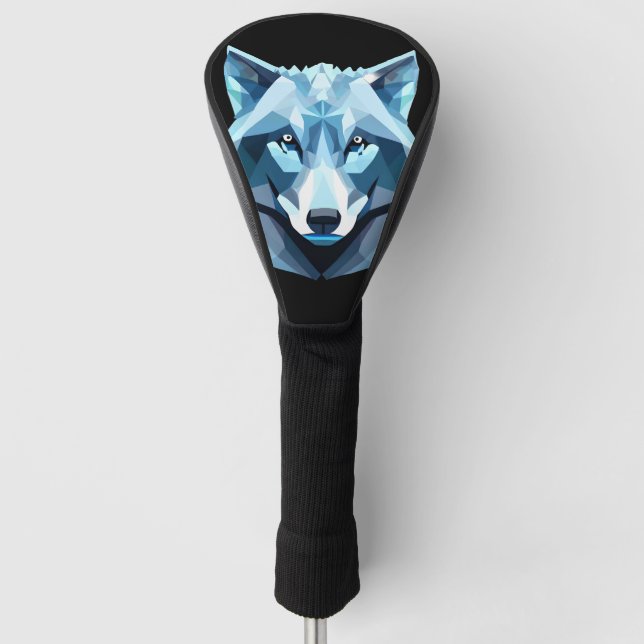 Funda Para Palo De Golf Cabeza de lobo geométrica azul (Anverso)
