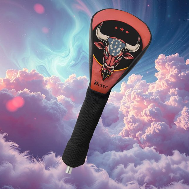 Funda Para Palo De Golf Cabeza de toro patriótica, toro estadounidense. (Subido por el creador)