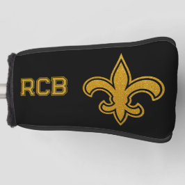 Funda Para Palo De Golf Cabezal de Putter Dorado y Negro con Iniciales de 