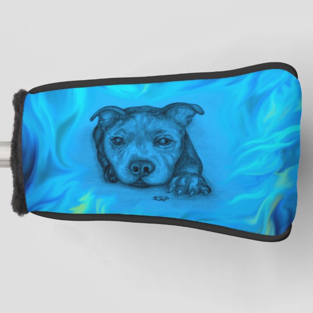 Funda Para Palo De Golf Cachorro Staffy Azul (Anverso)