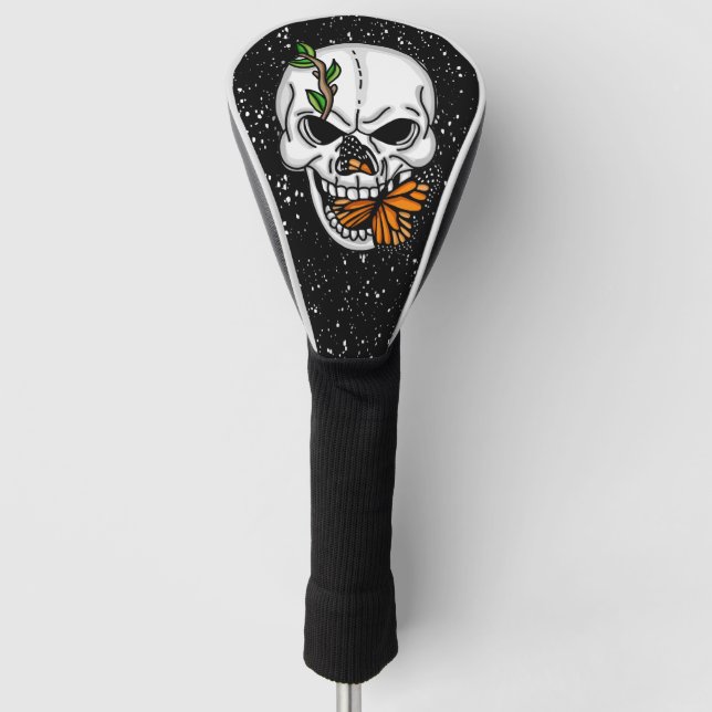 Funda Para Palo De Golf Calavera con mariposa monarca (Anverso)