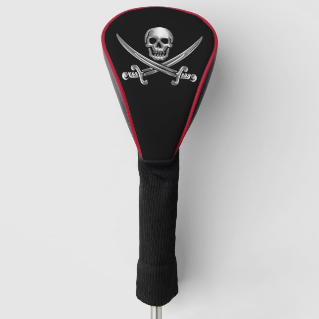 Funda Para Palo De Golf Calavera plateada y espadas cruzadas (Anverso)