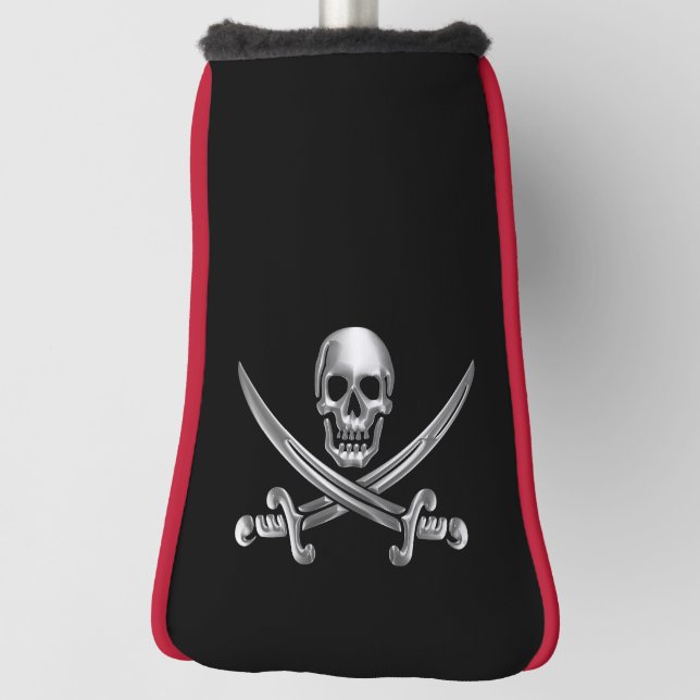Funda Para Palo De Golf Calavera plateada y espadas cruzadas (Girar 90)