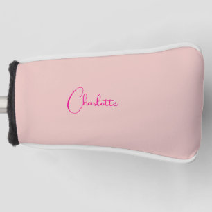 Funda Para Palo De Golf Caligrafía Elegante Rosa Plata de Oro Nombre simpl