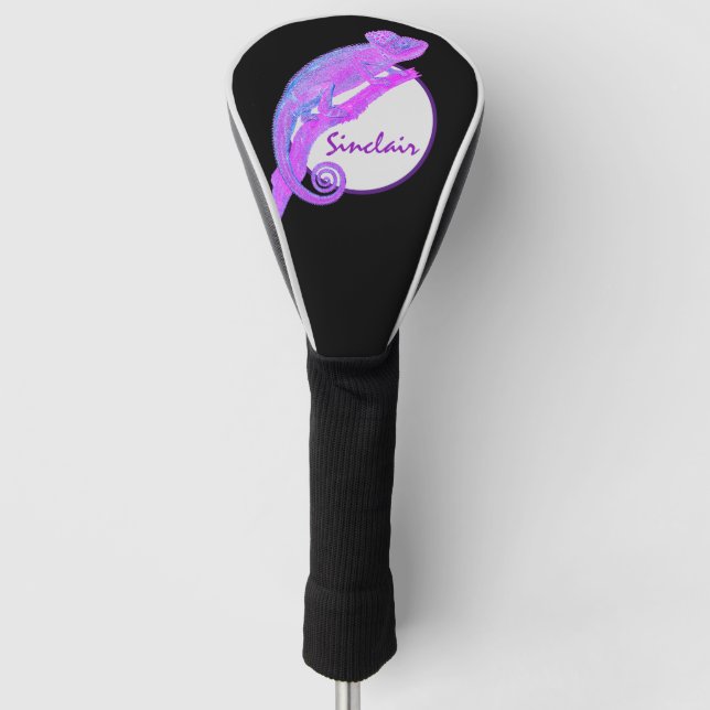 Funda Para Palo De Golf Camaleón morado con círculo personalizado (Anverso)