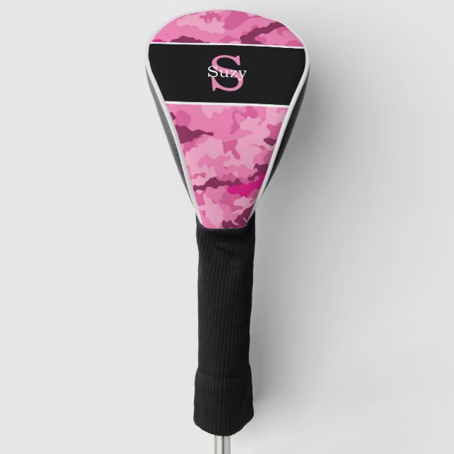 Funda Para Palo De Golf Camuflaje de Caza Rosa de Camo Monograma Inicial (Anverso)