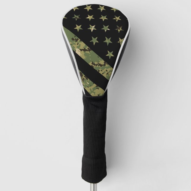Funda Para Palo De Golf Camuflaje digital militar Bandera estadounidense (Anverso)