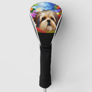 Funda Para Palo De Golf Cara Shih Tzu rodeada de flores
