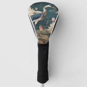 Funda Para Palo De Golf Cárcel azul y loto de la escena botánica vintage