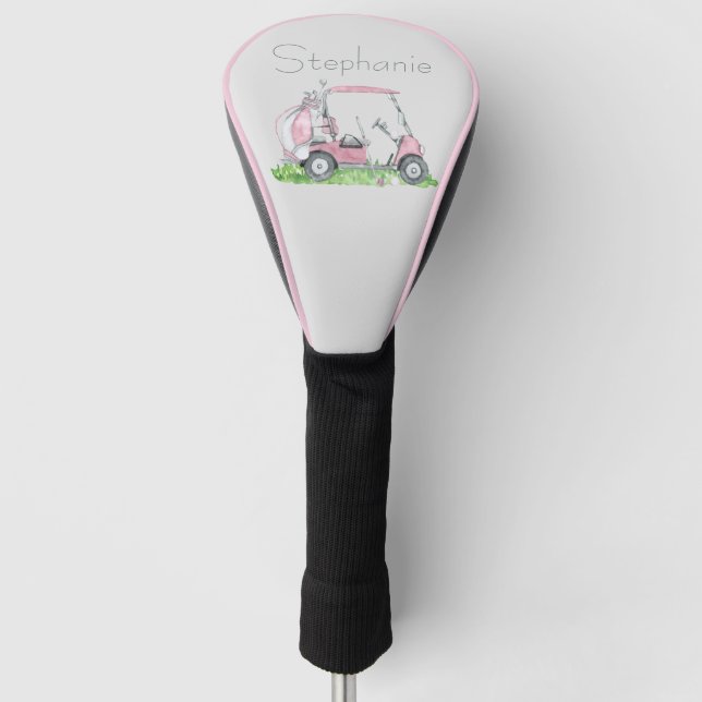 Funda Para Palo De Golf Carro de golf rosa personalizado único femenino (Anverso)